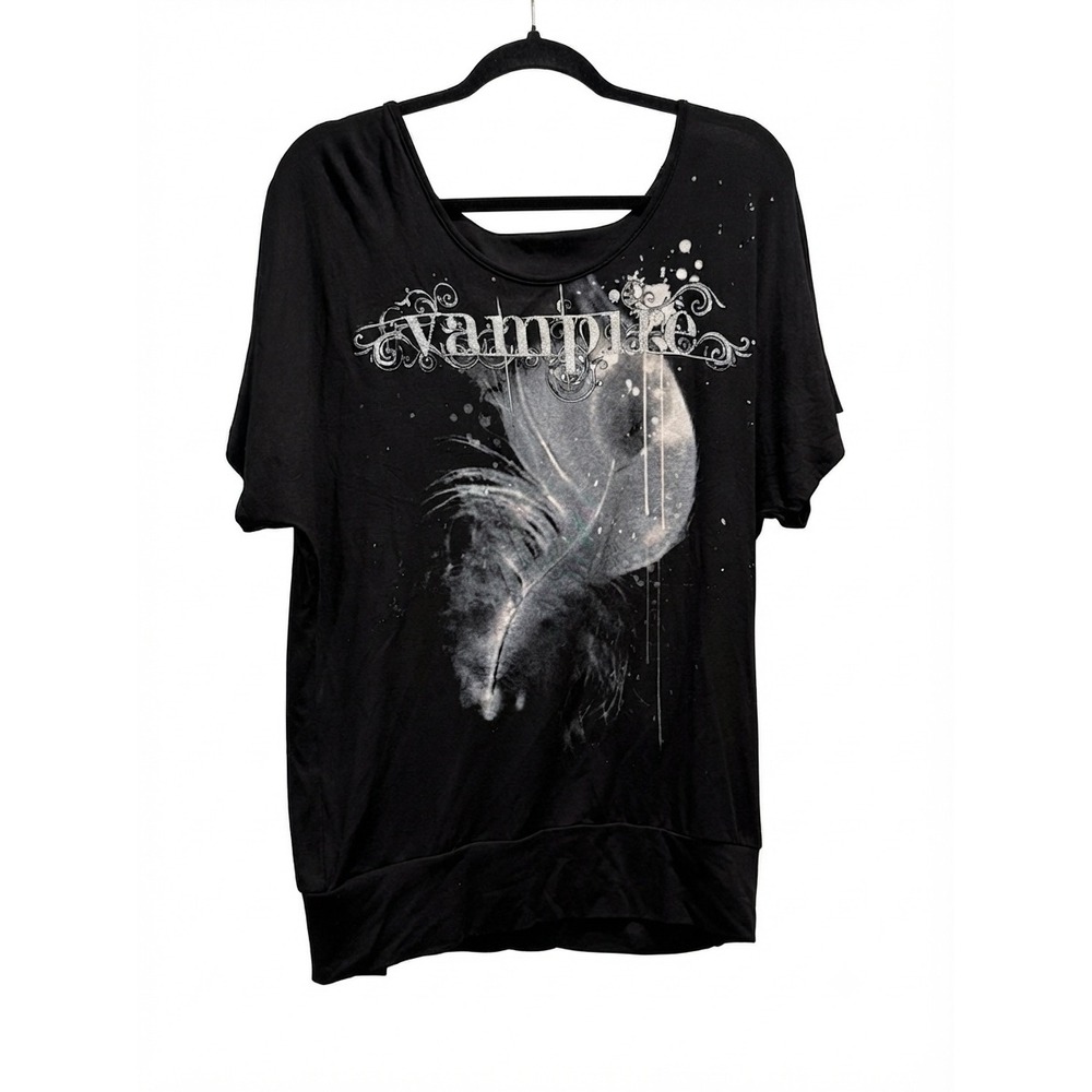 Studio Y Vampire Tee MADE IN USA Black Dolman Sleeve Back Cutout Top M 84411RAS